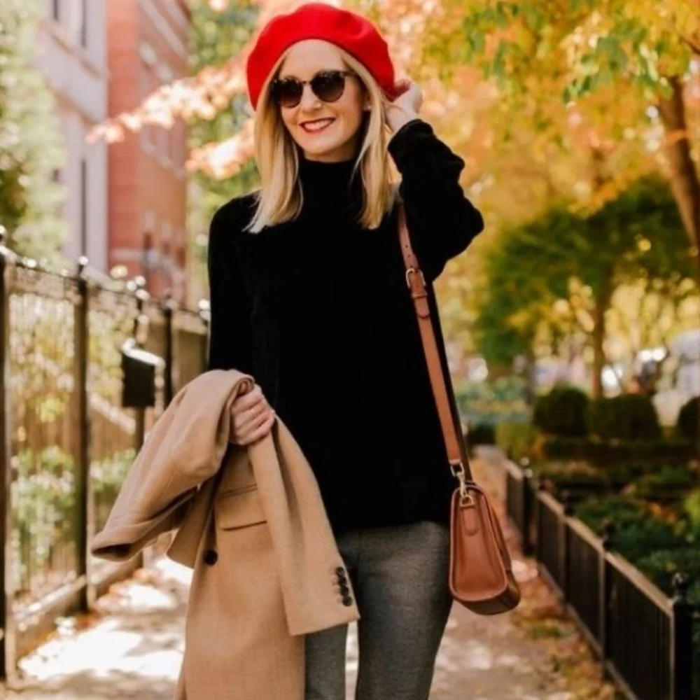 Women's Red Wool Blend French Beret Hat Parisian Fall Winter Classic preppy